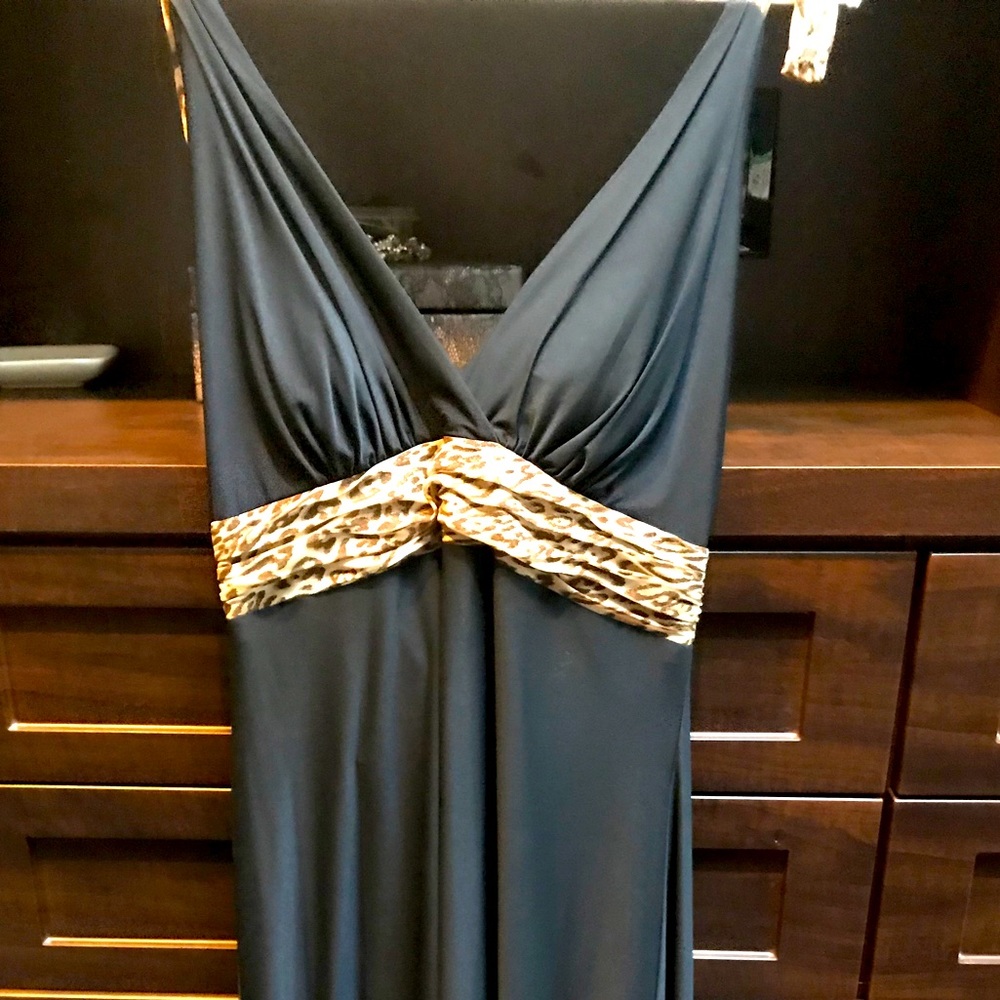 Navy blue dress with leopard detailing